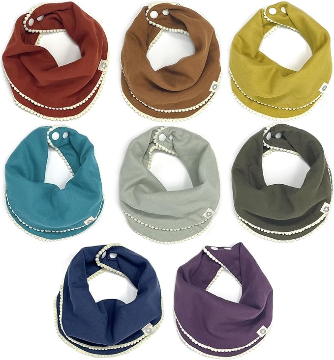 Kishu Baby Indi - Fairtrade Organic Baby Bibs for Girls or Boys - Rounded, 4-Way Reversible, 8 Layer Muslin Drool Bibs
