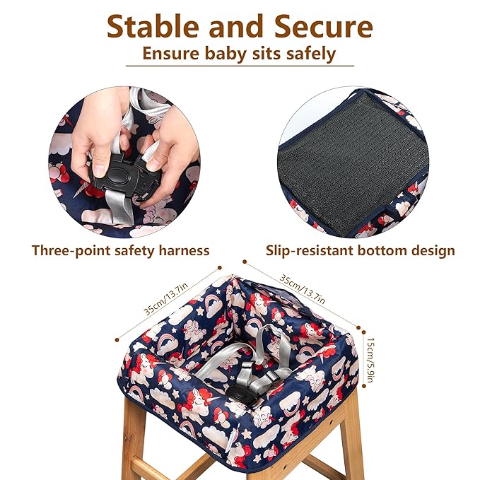 High Chair Cover for Baby Restaurant: Sprouterie Baby High Chair Covers for Restaurant Highchair with Safety Harness Stain and Slip Resistant Waterproof Portable for Outdoor Indoor Eating Unicorn