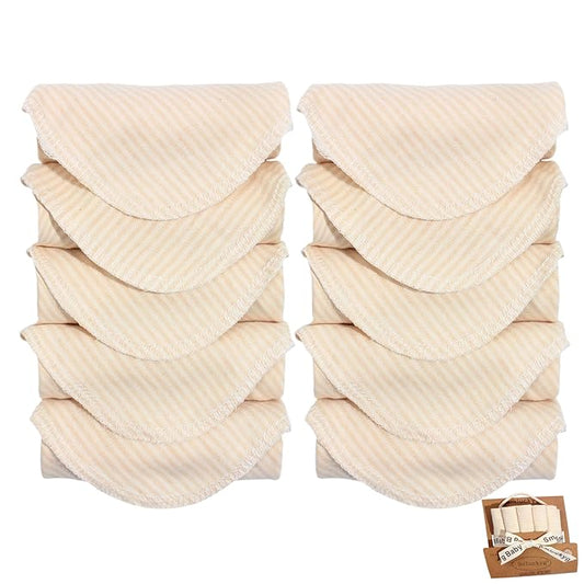 Organic Cotton Baby Washcloths - 10 Pack | Ultra-Soft Newborn Face Bath Towel - Reusable Baby Wipes for Delicate Skin Thin & Lightweight, Perfect for Babies, Kids, Toddlers, Infant (Stripes)
