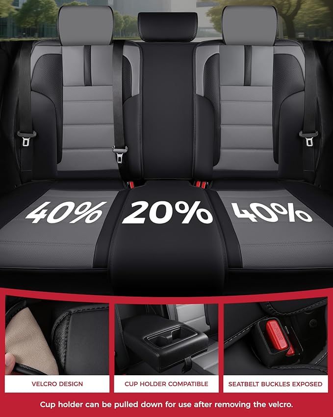 FREESOO Black Gray Car Seat Covers Full Set - Faux Nappa Leather Seat Covers for Cars, with Front Seatbelt Pads, Luxury Waterproof Cushion Protector Accessories Fit for Most 5 Seats Sedans SUV Trucks