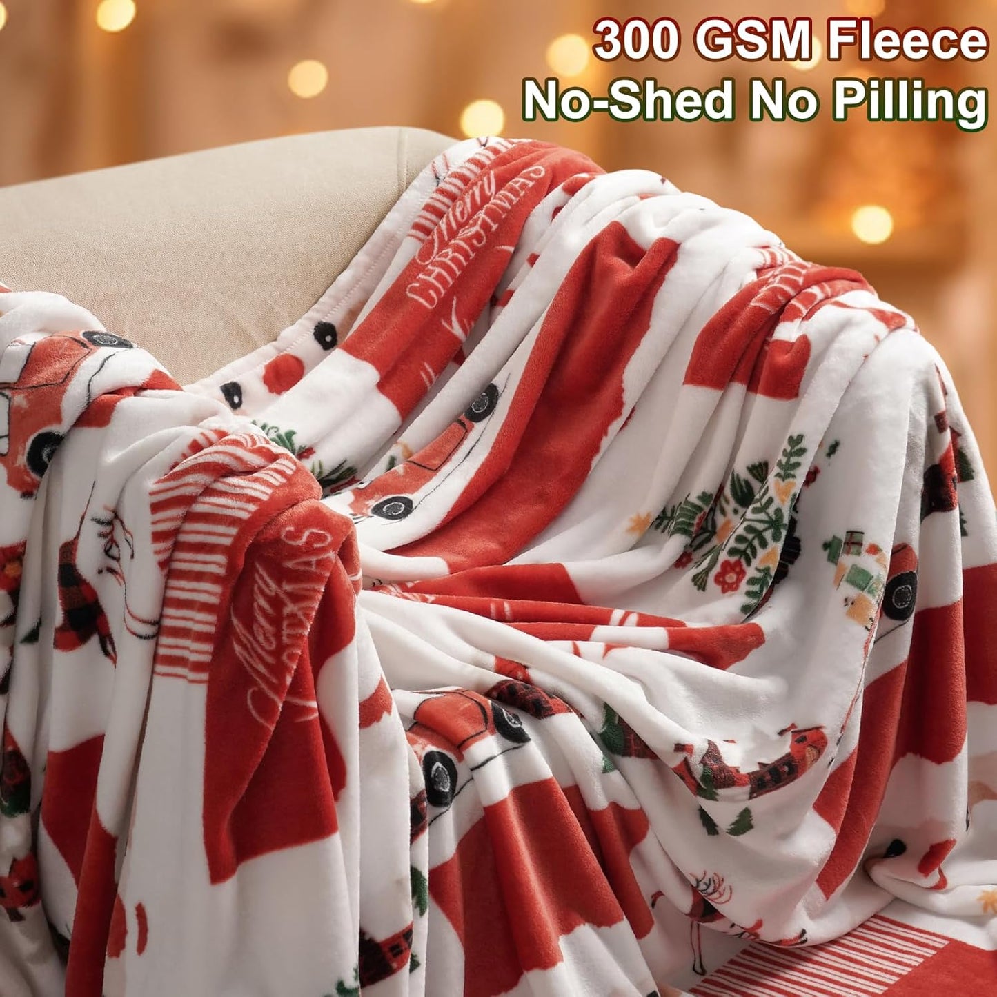 PHF Printed Fleece Blanket Twin Size, No Shed No Pilling Ultra Soft Plush Cozy Xmas Prints Theme Home Décor Flannel Blanket for Bed, Sofa, Couch and Gift, 66" x 90", Christmas Island