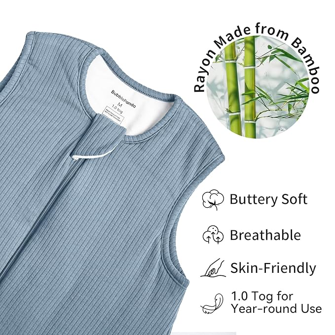 Rayon Made from Bamboo Toddler Sleep Sack with Feet 1.0 Tog Breathable Sleep Sack 6-12 Months Ultra Soft Baby Wearable Blanket with Legs Unisex Sleeping Bag with 2-Way Zipper