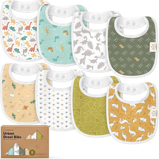 8-Pack Organic Baby Bibs for Boys, Girls - Soft Cotton Drooling and Teething Bibs for Baby Girl & Boy, Extra Absorbent, Easy to Clean & Put On for Toddler, Newborn, Infant 0-24 Months (Mesozoic)
