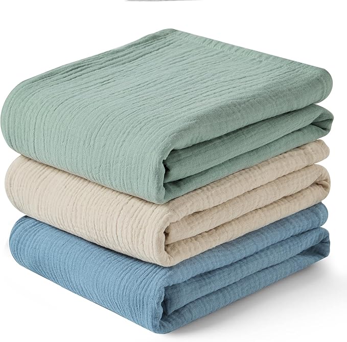 JELLYMONI Muslin Swaddle Blankets for Unisex, 3 Pack Newborn Receiving Blanket, Large 47 x 47 inches Soft Breathable Muslin Baby Blanket for Newborn Boys & Girl