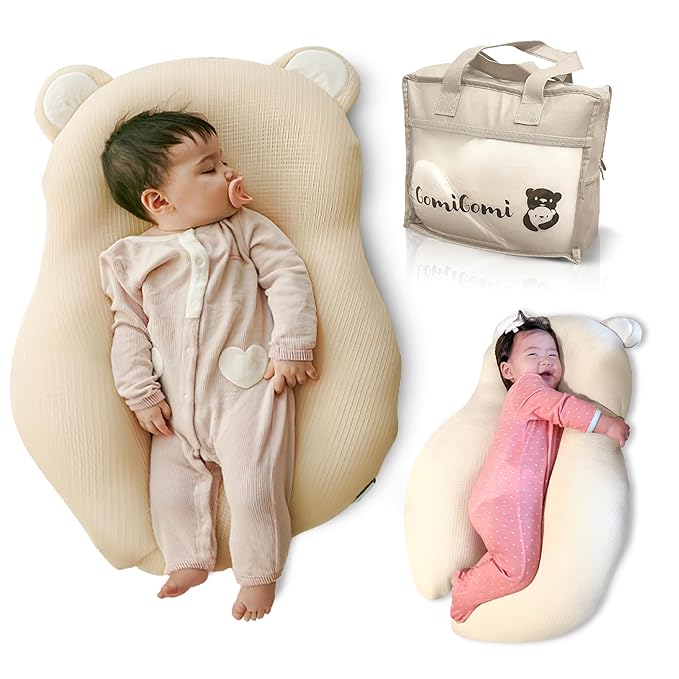 Baby Pillow (Cover+Pillow) Anti-Roll, Nursing, and Tummy Time Features, 3D Air Mesh Fabric for Breathability. Adjustable Thickness, Easy Care