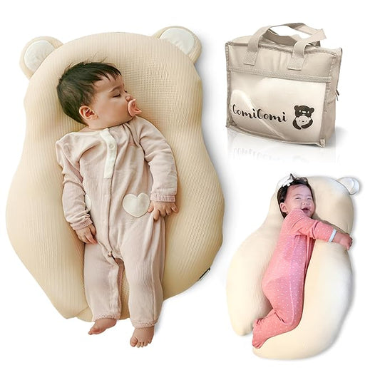 Baby Pillow (Cover+Pillow) Anti-Roll, Nursing, and Tummy Time Features, 3D Air Mesh Fabric for Breathability. Adjustable Thickness, Easy Care
