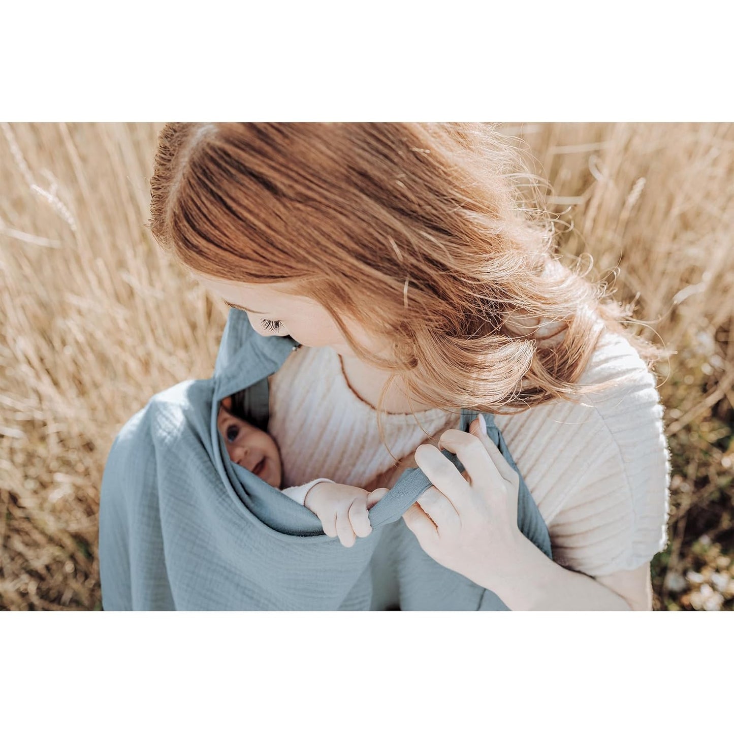 Konssy Muslin Nursing Cover for Baby Breastfeeding, Breathable 100% Cotton Breastfeeding Cover with Rigid Hoop for Mother Nursing Apron, Multi-use Carseat Canopy (Blue)