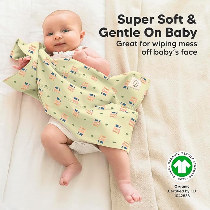 Organic Burp Cloths Baby Boy, Girl - 6-Pack Large Cotton Burping Cloths for Babies, Spit Up Rags, Super Absorbent, Ultra Soft Newborn Rag, Gender Neutral, Machine Washable, Durable (Toy Land)
