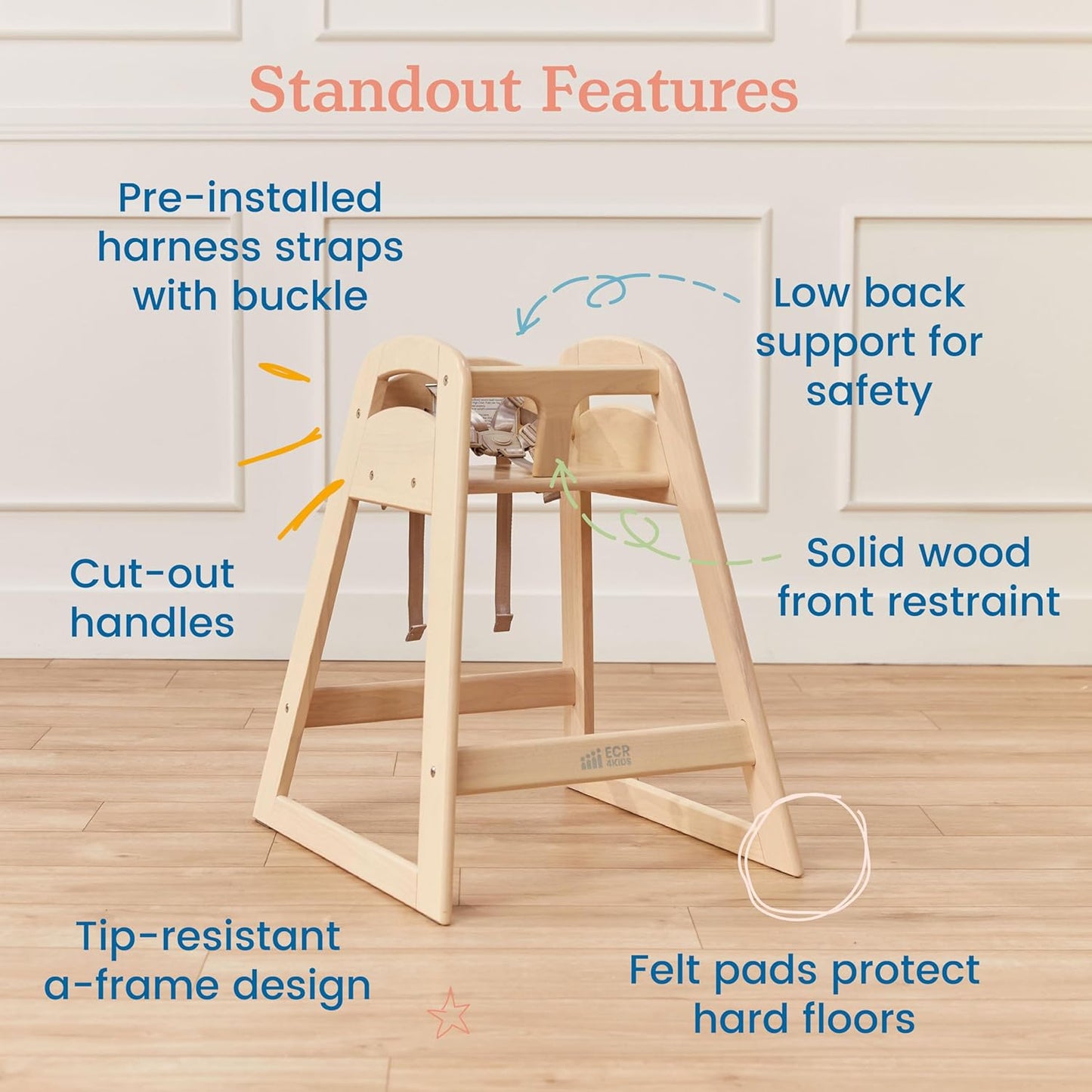 ECR4Kids ASATT High Chair, Toddler Chair, Antique White
