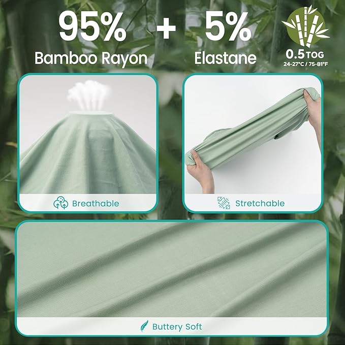 Rayon Made from Bamboo Sleep Sack, 0.5 TOG Wearable Blanket Baby, Lightweight Stretchy Sleep Sack 12-24 Months, Green