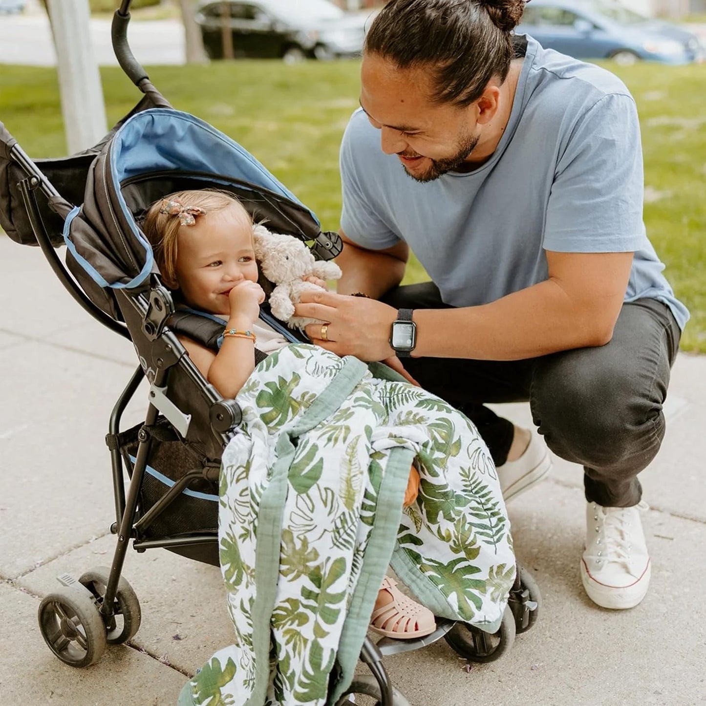 Little Unicorn Newborn Receiving Quilt | Ultra- Soft, Multi-Layered Muslin Fabric | Gift for Newborns & on-The-go (Tropical Leaf)