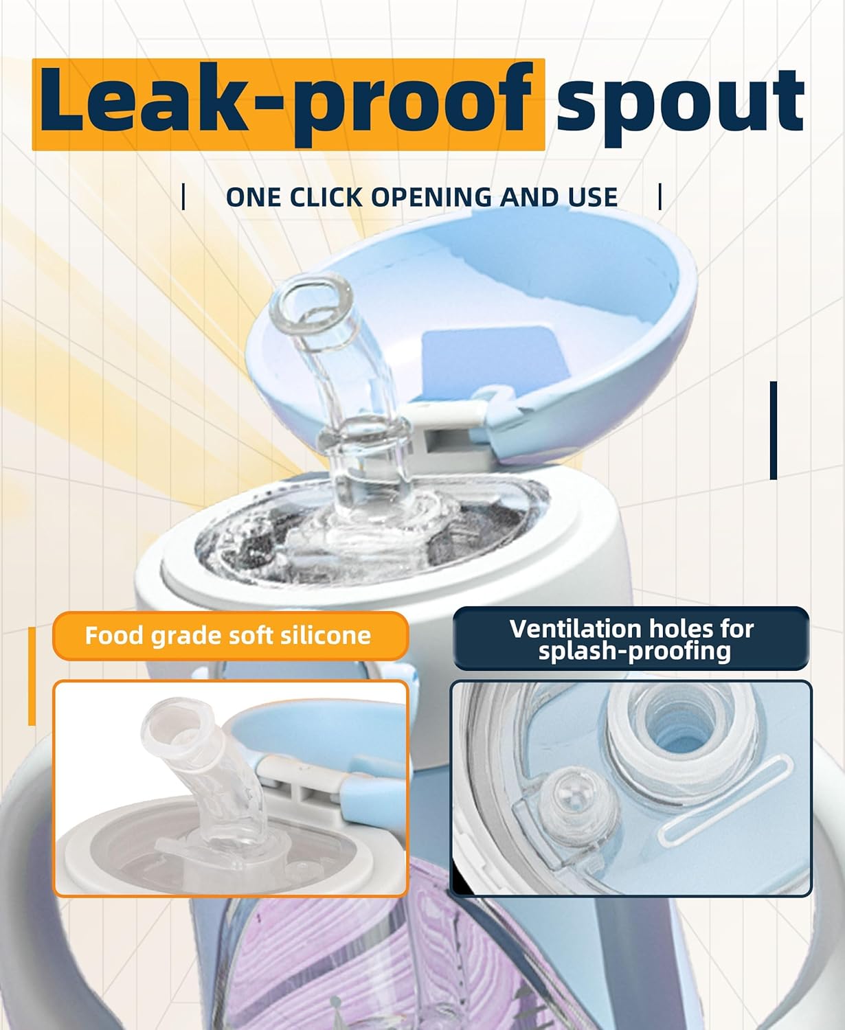 Bunnytoo Baby Sippy Cup with Weighted Straw for Infants 6-12 Months, 8oz Toddler Drinking with Handles, BPA-Free, Transition Trainer for 1+ Year Old (Blue)