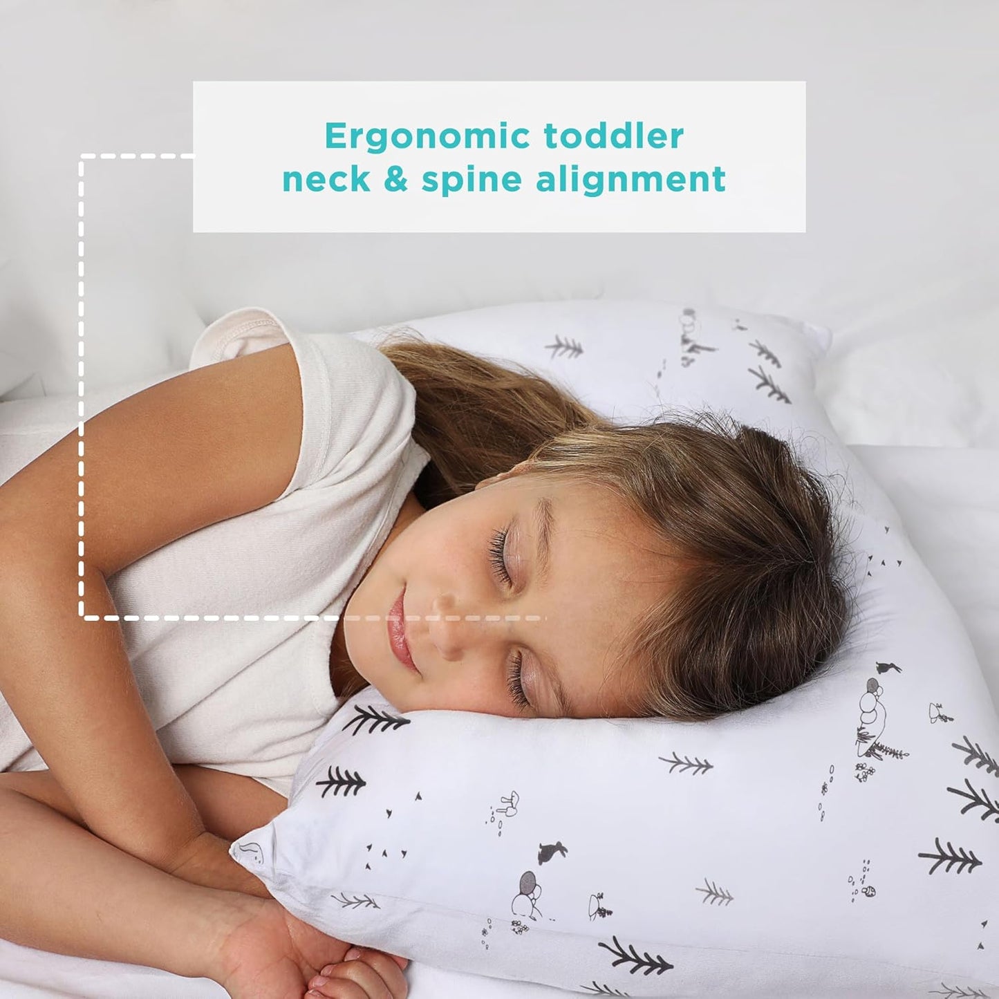 LittleHippo Toddler Pillow (13x18) with Viscose Derived from Bamboo Pillowcase - Hypoallergenic Toddler Pillow for Sleeping, Kids Pillow, Travel Pillows, Mini Pillow, Toddler Bed Pillow (Woodland)