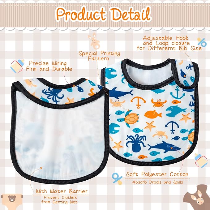 7Pcs Cotton Waterproof Baby Bibs Hook Loop Closure Newborn Bib Keepsake Baby Gift for Drooling Feeding Eating