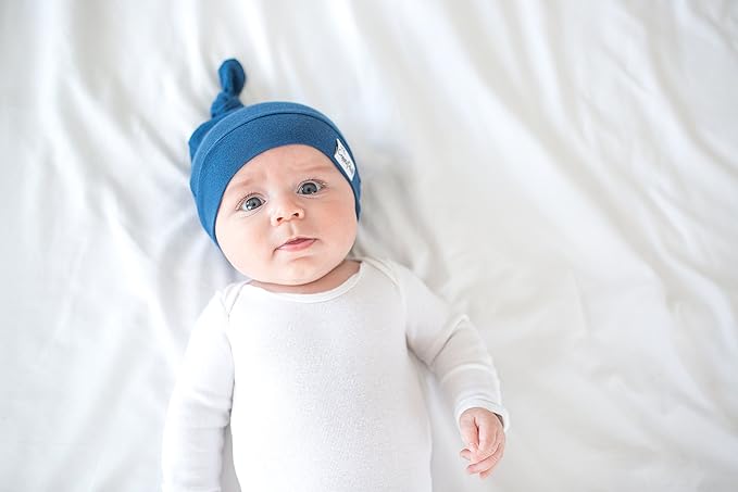 Copper Pearl Baby Beanie Hat Top Knot Stretchy Soft River 0-4mo