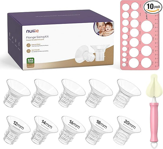 Nuliie 10PCS Silicone Flanges Insert Replacement Kit, Flange Sizing Kit 12/14/16/18/20mm for 24mm Flange/Shield Breast Pumps, Pumping Essential Kit for Moms