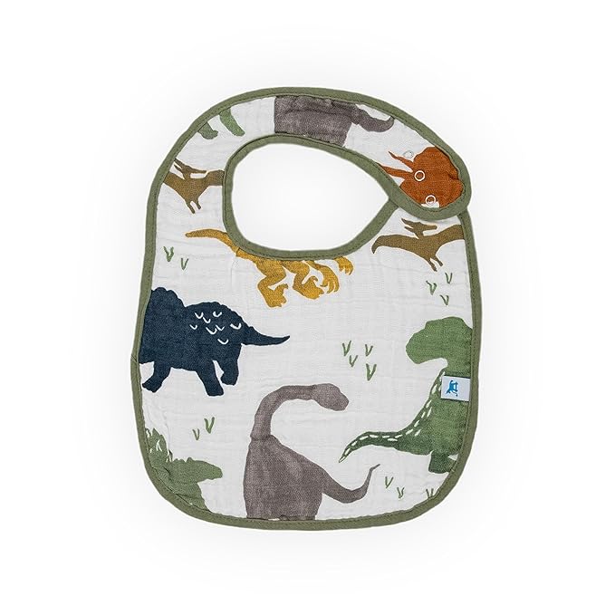 Little Unicorn Premium Classic Bib 3 pack | Adjustable as baby grows | Soft fabric on skin | Great for first time eaters (Dino Friends 2)