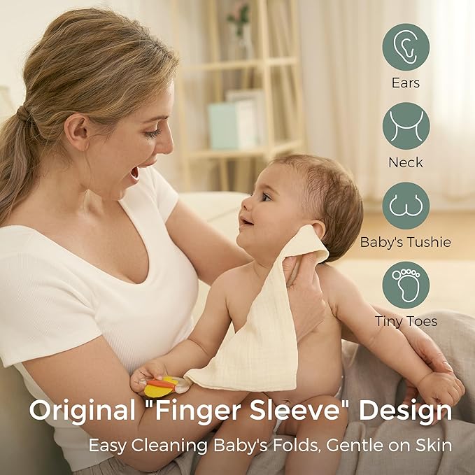 Momcozy Baby Washcloths - 4 Layer Design| Medium Thickness| Premium Cotton for Newborns' Skin-Great for Bathing, Wiping & on-The-go Use, Shower Gift and Essential(5 Pack, 10x10 inch)