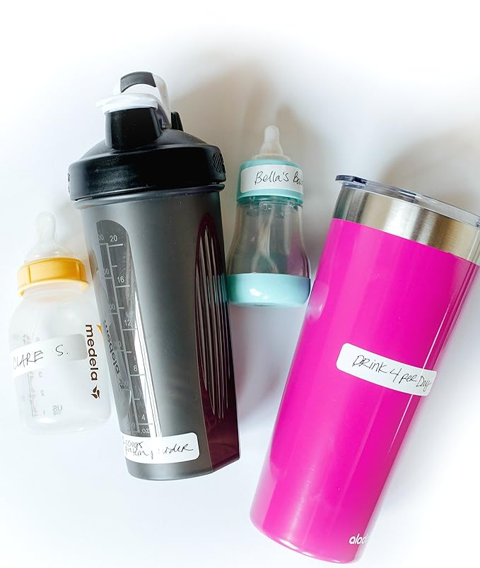 Removeable, Write-On Food Bottle Labels, Write-On, Self-Laminating, Freezer Safe Waterproof Kids Name Labels for Baby Bottles, Sippy Cup for Daycare School, Dishwasher Safe (Simply Colors, Set of 2)