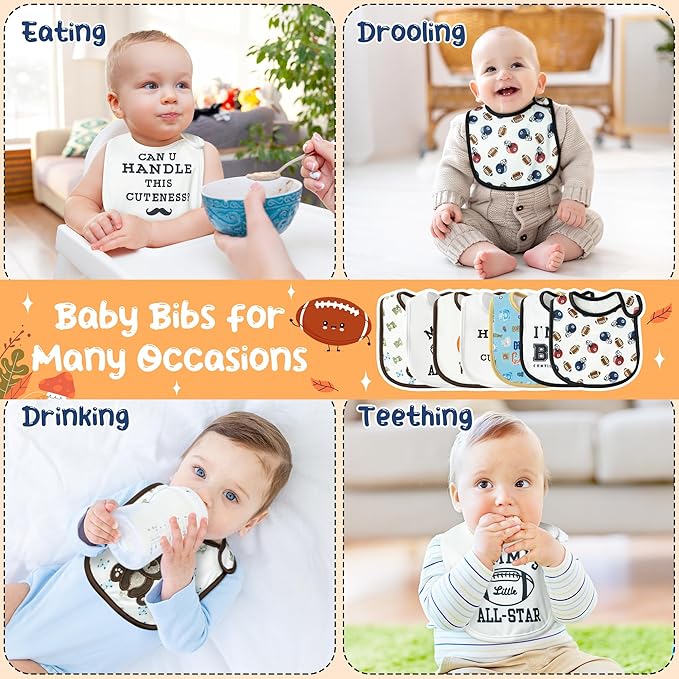 7Pcs Cotton Waterproof Baby Bibs Hook Loop Closure Newborn Bib Keepsake Baby Gift for Drooling Feeding Eating