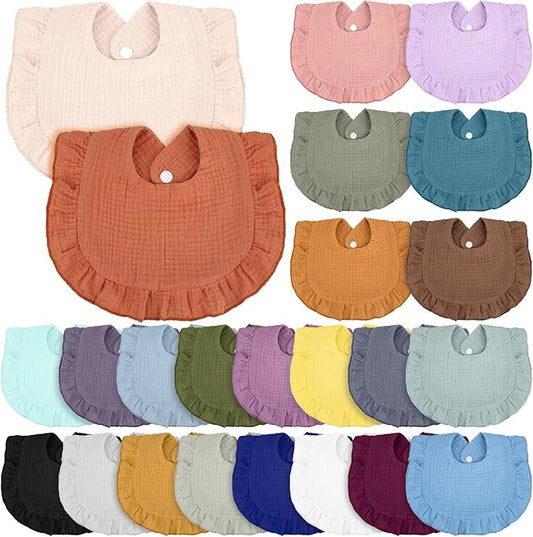 24 Pcs Muslin Baby Bibs Unisex Soft Muslin Drool Bibs Adjustable Baby Bandana Bibs Lap Shoulder Absorbent Teething Bibs for Baby Newborn Infants Toddlers Drooling Eating