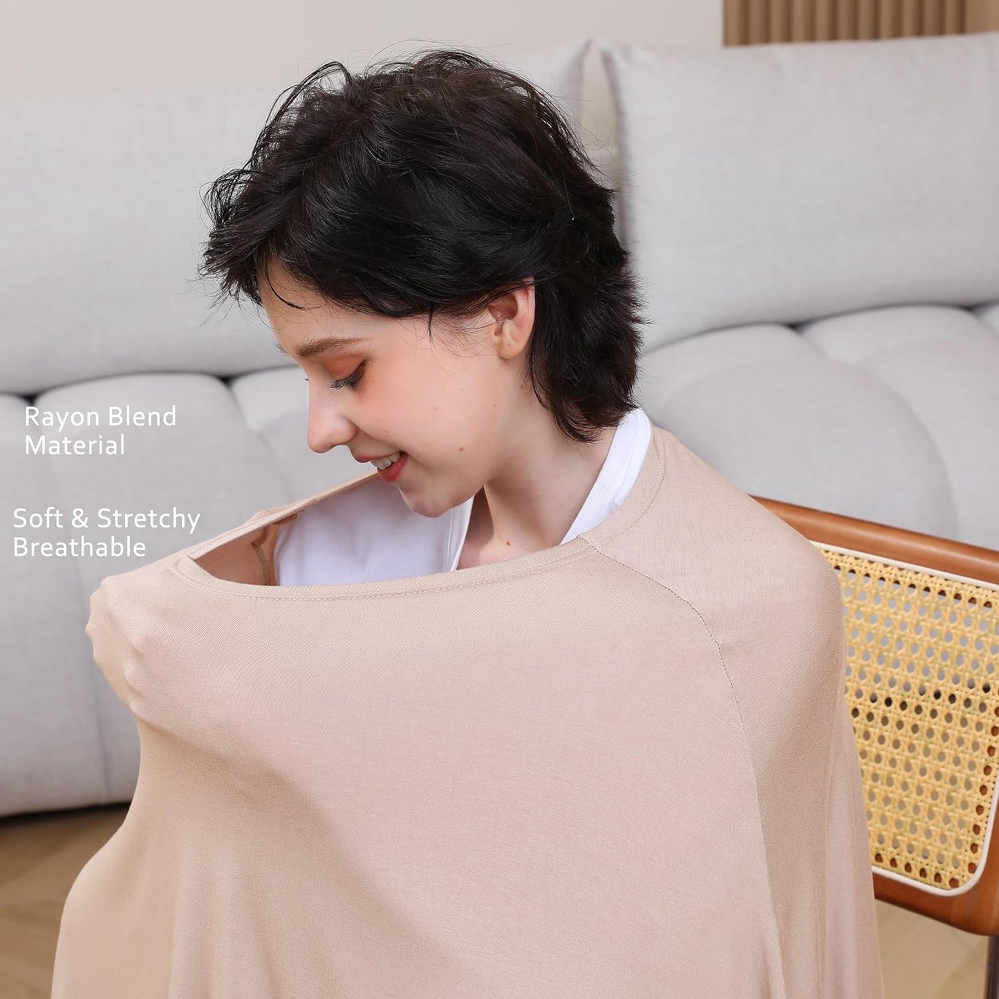 Nursing Cover for Breastfeeding, 360°Full Coverage Nursing Poncho, Rayon Soft & Breathable Breastfeeding Cover up (Smooth Rayon, Warm Natural Pink)