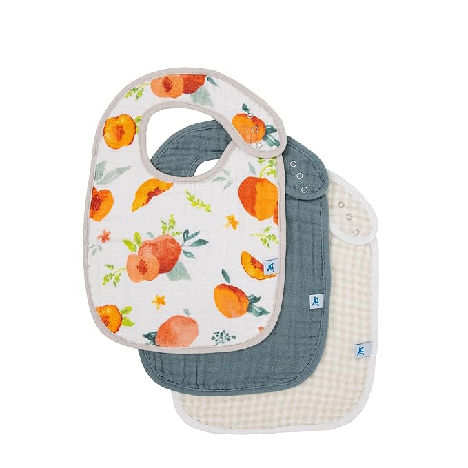 Little Unicorn Premium Classic Bib 3 pack | Adjustable as baby grows | Soft fabric on skin | Great for first time eaters (Georgia Peach)