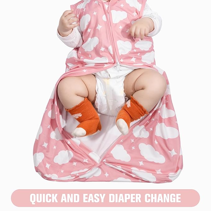 Baby Sleep Sack 6-12 Months Baby Wearable Blanket 100% Rayon Cotton 2-Way Zipper Toddler Sleeping Sack，Comfy Soft Lightweight TOG 0.3（Cloud）