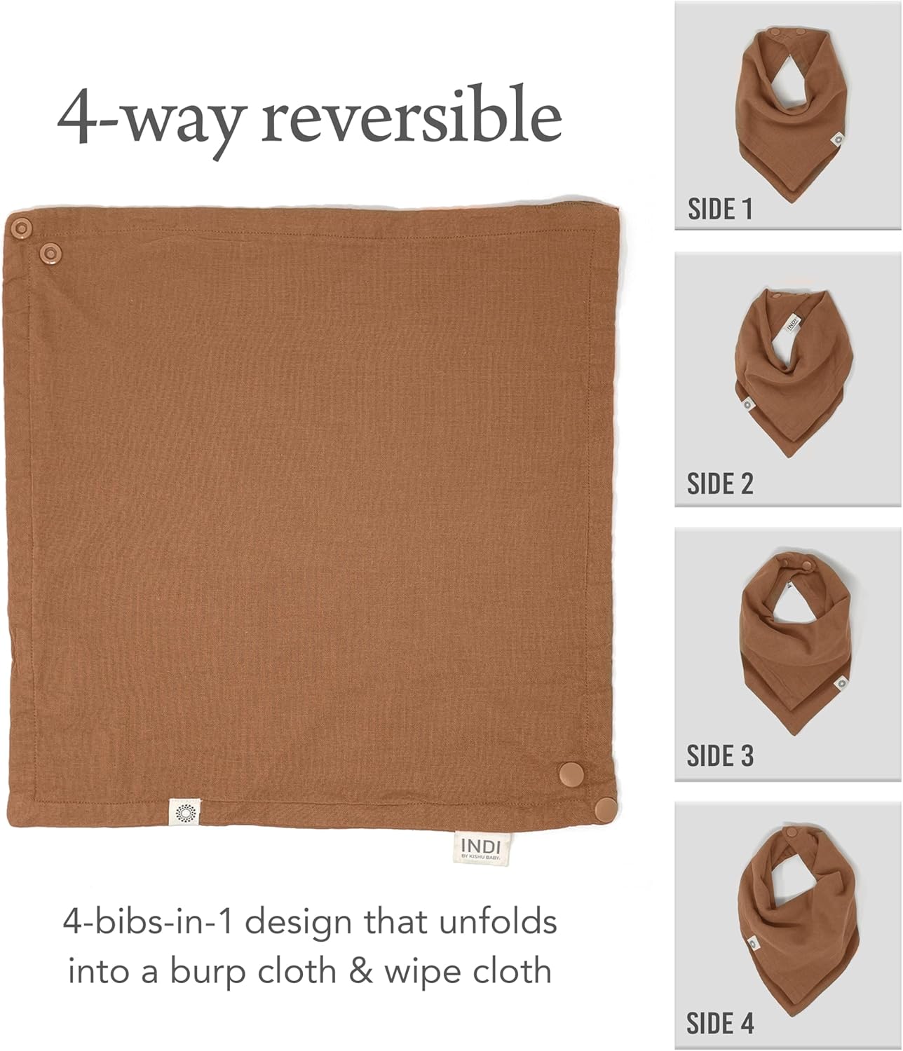 Kishu Baby Indi Organic Baby Bandana Bibs – Fairtrade 4-Way Reversible Drool Bibs for Boys & Girls – Unisex (Set of 5)