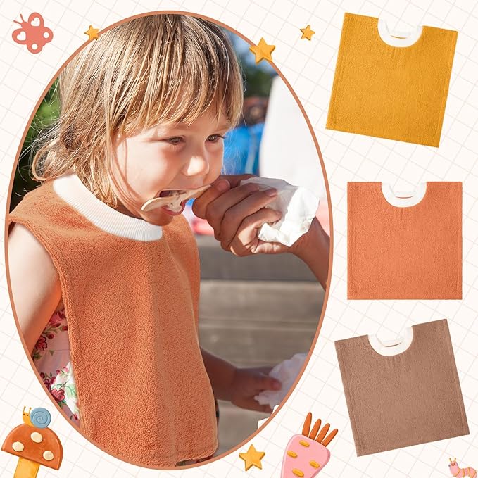 Foaincore 6 Pcs Pullover Baby Bibs Cotton Terry Toddler Absorbent Infant for Feeding and Drooling Towel Slip on Bib(Warm Color)