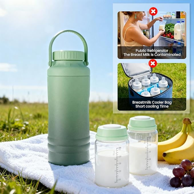 22oz Breast Milk Cooler Bottle, 360° Cooling for 24 Hours, Portable Breastmilk Chiller with 2 Bottles, TSA Approved, Safe for Baby Bottle Sterilizer