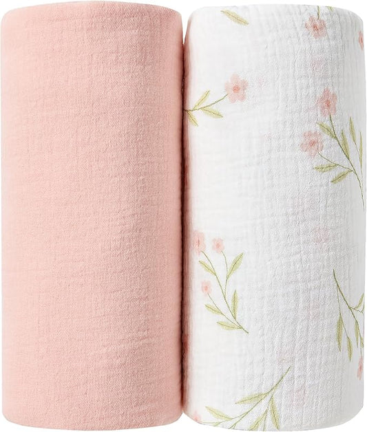 JELLYMONI Muslin Swaddle Blankets for Unisex, 2 Pack Newborn Receiving Blanket, Large 47 x 47 inches Soft Breathable Muslin Baby Blanket for Newborn Boys & Girl
