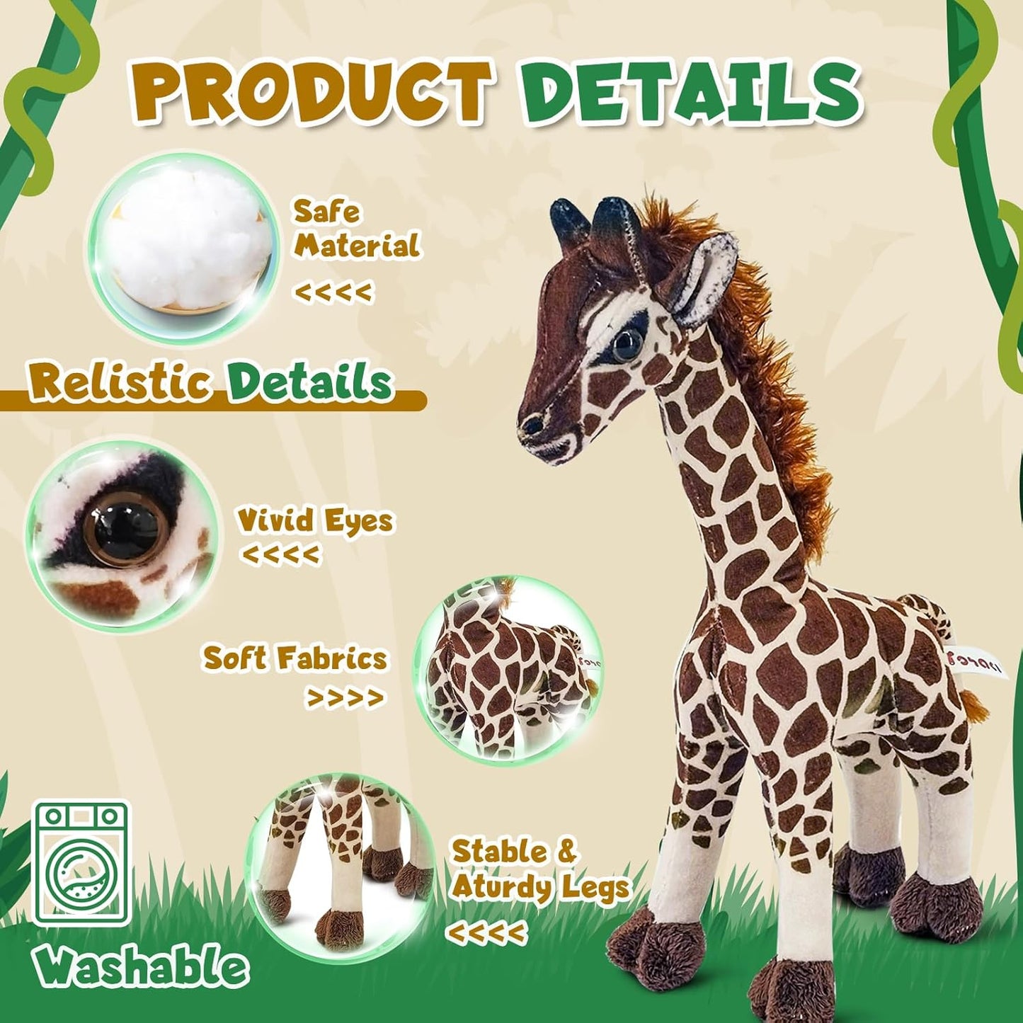 10" Cute Giraffe Plush Toy, Washable Holiday Stuffed Animal, Birthday Gift for Boys and Girls