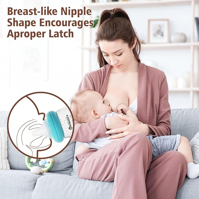 Glass Baby Bottles with Natural Response Nipple Size M - Anti Colic Baby Bottles Wide Neck Slow Flow Baby Bottle (Multicolor, 8oz (Pack of 2))