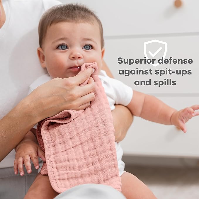 Comfy Cubs Muslin Burp Cloths 20" x 10", Pack of 10 - Large, 6-Layer, Ultra Absorbent 100% Cotton for Baby Drool and Messes - Soft, Safe & Gentle Baby Burp Cloths for Boys & Girls - Bold Blush