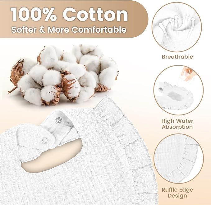 Oiomniv Muslin Baby Bibs, 6-Pack Bandana Drool Bibs Soft Cotton Adjustable Unisex Newborn, Toddler for Drooling Teething