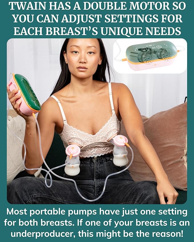 Portable Breast Pump with Dual Motor & Silicone Flanges - Cordless for Travel - Compact Electric Breastmilk Pump - Wall Plug Provided - Double