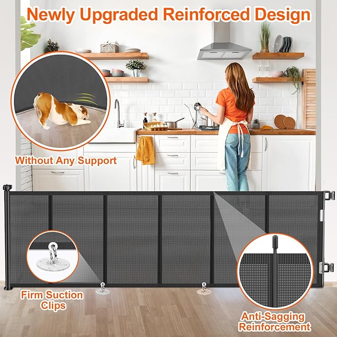 Upgrade 120 inch Retractable Baby Gates, EZIGO Extra Wide Baby Gate for Large Opening Extra Long Mesh Gate for Kids or Pet Dog Gate Child Safety Gate for Stairs Hallways Doorway Indoor Outdoor, Black