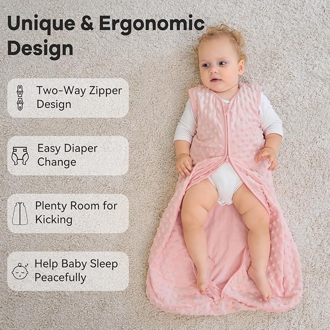 Fleece Baby Sleep Sack 18-24 Months with Plush Dots 1.5 Tog Baby Wearable Blanket with 2-Way Zipper Warm Sleeping Sack for Toddler Infant - XLarge, Apricot & Pink