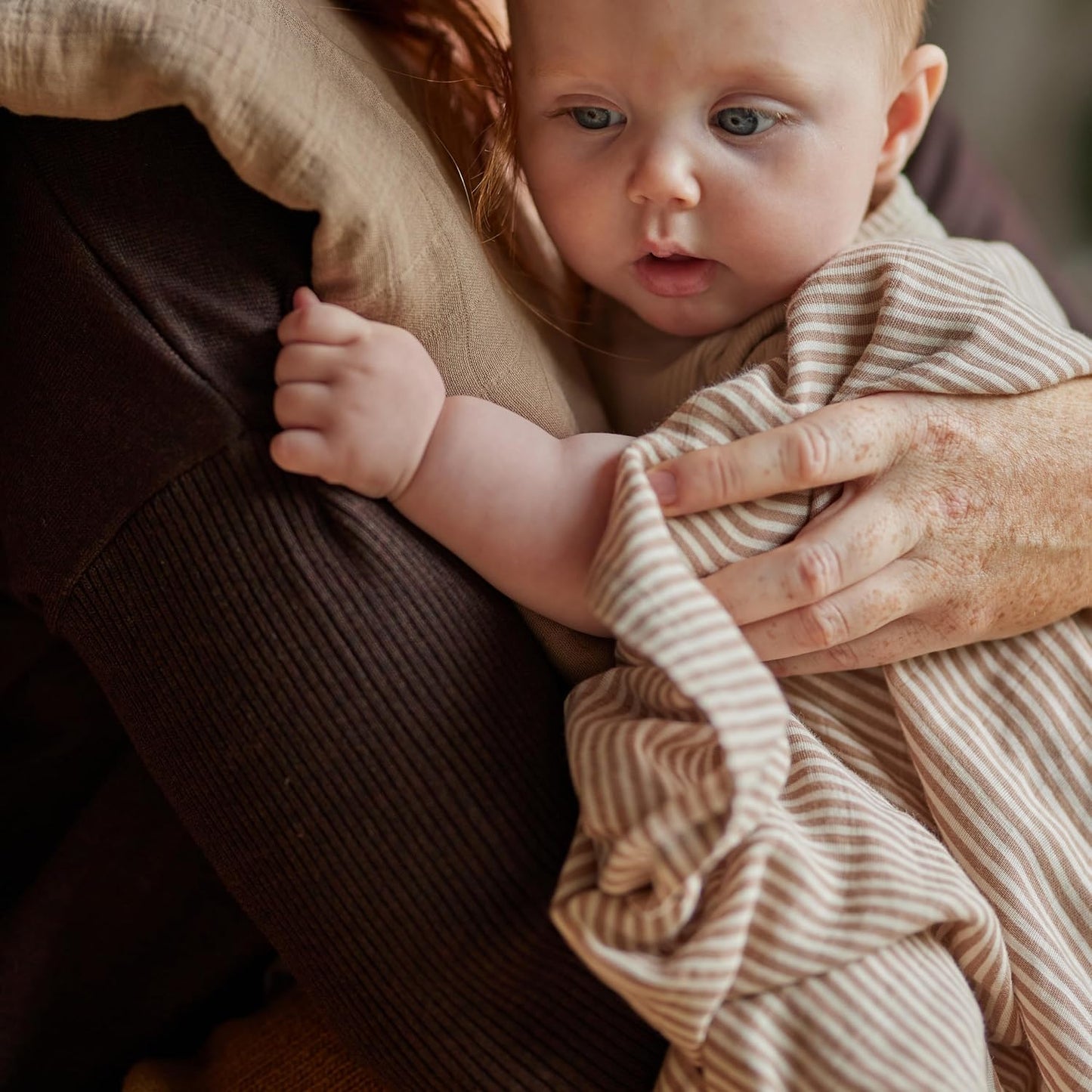 Swaddle - 100% Organic Cotton - Muslin Swaddle Blankets for Newborn, 47" x 47" (Natural Stripe)