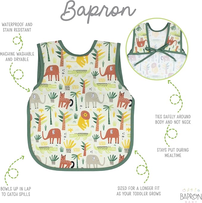 BapronBaby Animal Prints Bapron - No Neck Tie Safer Bib - Baby & Toddler - Soft Waterproof - PVC, BPA & Phthalate Free - 6m+