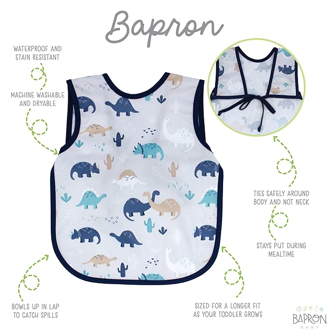 BapronBaby Desert Dinos Bapron - No Neck Tie Safer Bib for Baby & Toddler - Soft Waterproof Stain Resistant - Machine Washable - Sz Baby/Toddler 6m-3T