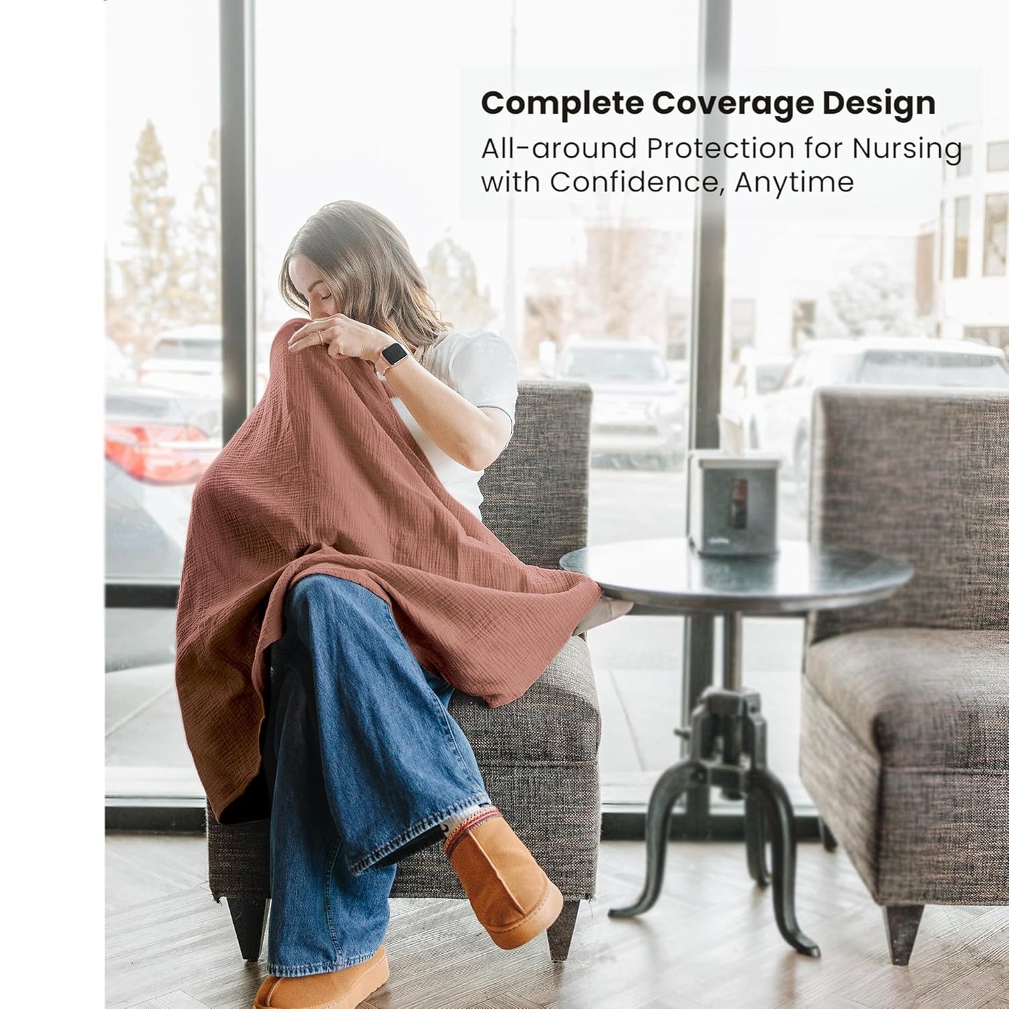 Konssy 2-Pack Muslin Nursing Cover Up for Breastfeeding Moms with Rigid Hoop, 100% Cotton, Lightweight & Breathable Breastfeeding Cover, Adjustable & Comfort