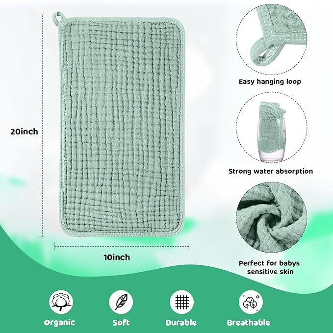 Tallew 8 Pack Baby Bibs and Muslin Burps for Baby Boy Girl Drooling and Teething 20" x 10" Burp Cloths Absorbent Rag Soft Cotton Bibs for Newborn Toddler Infant 0-24 Month Essentials(Blue Series)