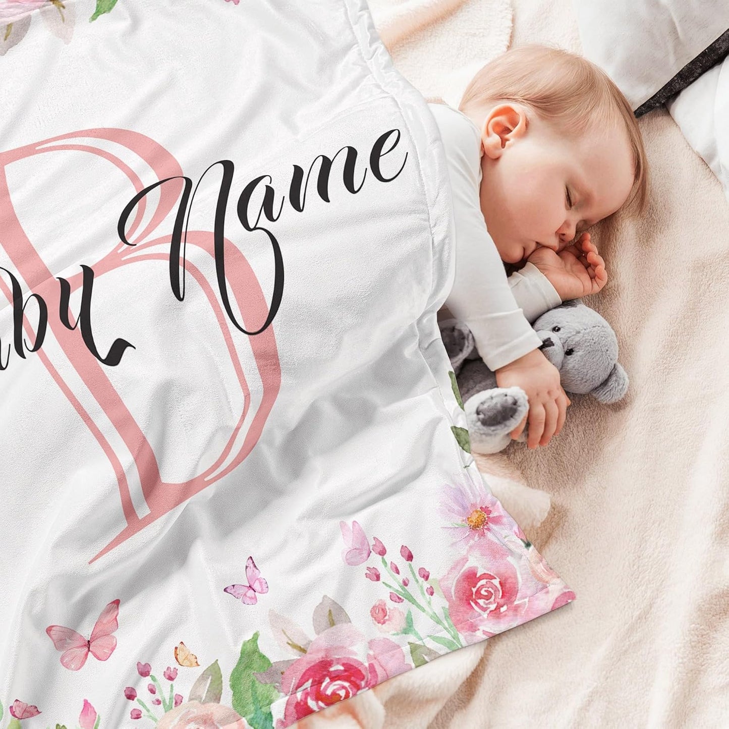 Custom Floral Rose Blanket with Name Personalized Name Blanket for Girl Newborn New Baby Customized Gifts for Baby Shower Christmas Birthday