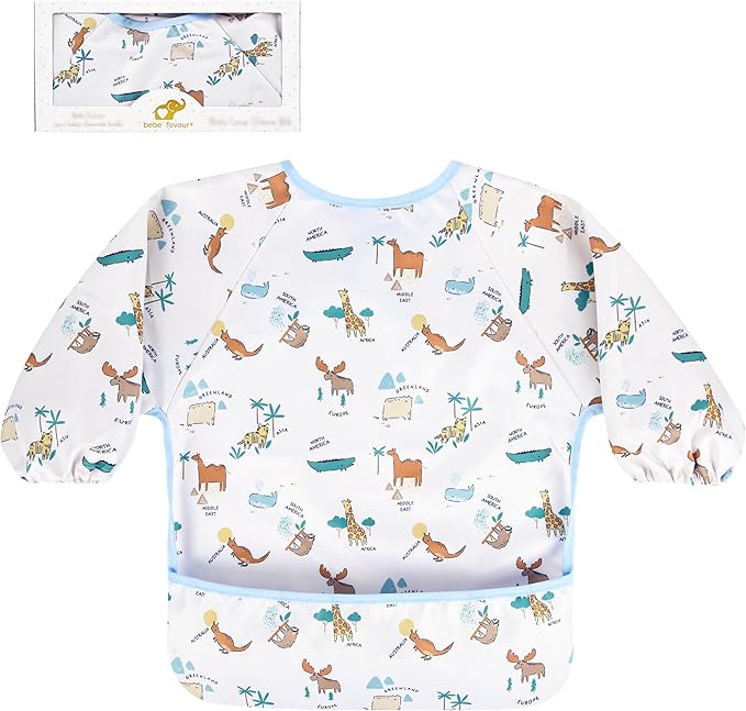 Long Sleeve Baby Bib For Eating Feeding Mess Proof Waterproof Food Smock Bibs With Pocket For Newborn Boy Girl