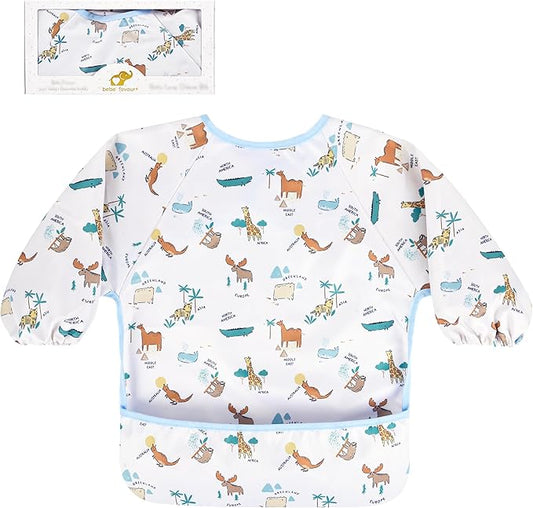 Long Sleeve Baby Bib For Eating Feeding Mess Proof Waterproof Food Smock Bibs With Pocket For Newborn Boy Girl