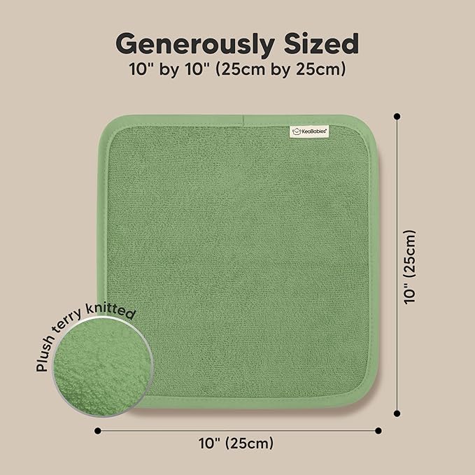 6-Pack Baby Washcloths - Soft Absorbent Viscose from Bamboo Wash Cloths for Babies, Kids, Toddlers, Infant, Newborn Bath Towels, Gentle on Sensitive Skin, 10x10 Reusable Face Towels (Meadow Green)