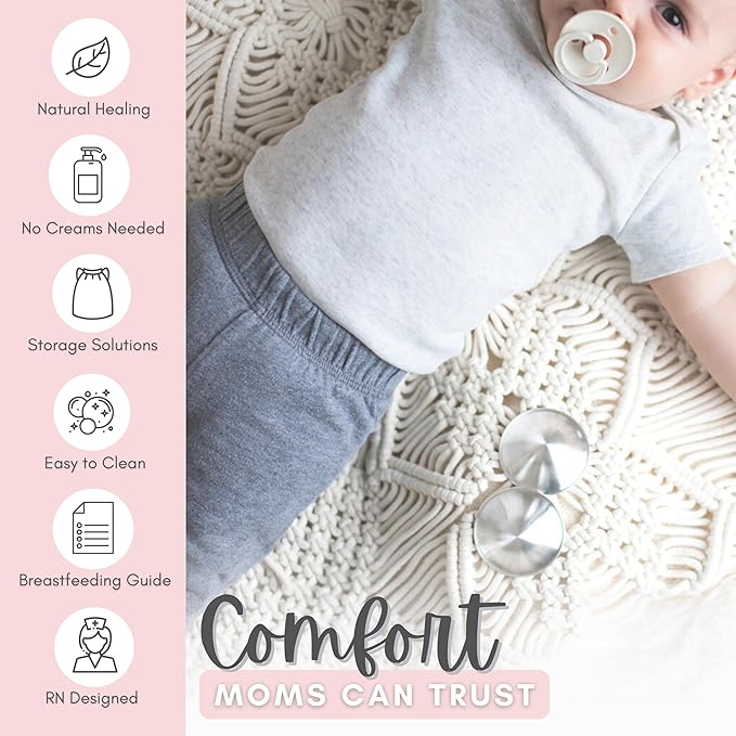 Cradle & Grace Pure 999 Silver Nursing Cups with Gray Carrying Case, Silver Nipple Shields for Breastfeeding Newborn, Silver Nipple Covers Breastfeeding Kit, Regular