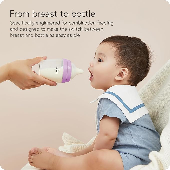 BuubiBottle Hybrid Bottle Feeding Bundle by Quark - Baby Bottle Set with Baby Bottles for Breastfed Babies from Newborn to Toddler - With RealFeel Anti Colic Nipples, Sippy Cup Conversion Kit - Purple